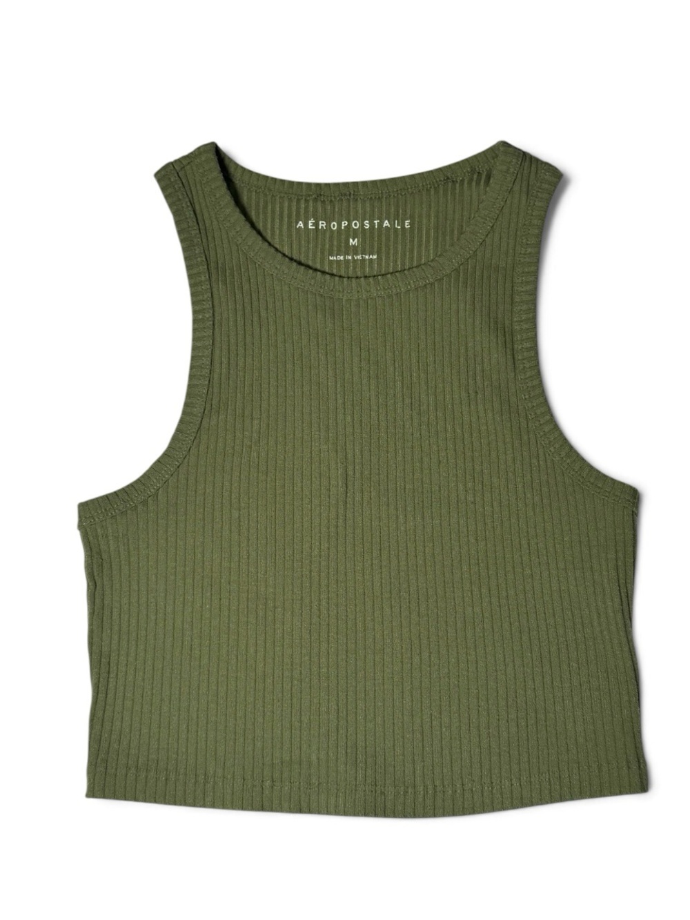 Aéropostale Olive Green Ribbed Crop Tank Top - Size M